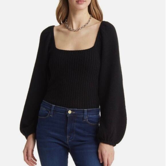 Halogen Puff Sleeve Square Neck Sweater in Black Size Small - Picture 1 of 6
